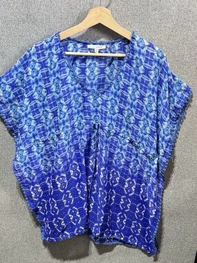 blue island Blue Gradient Tie-Dye V-Neck Swim Coverup